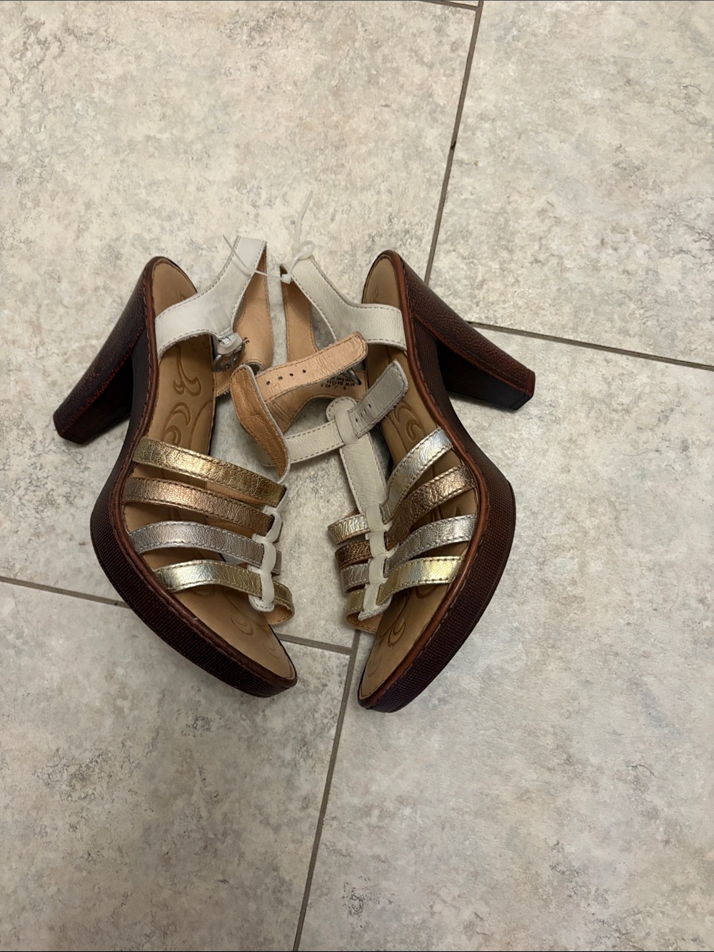 Born Women's Metallic Multi-strap Slingback Sandal in White and Gold - Picture 3 of 12